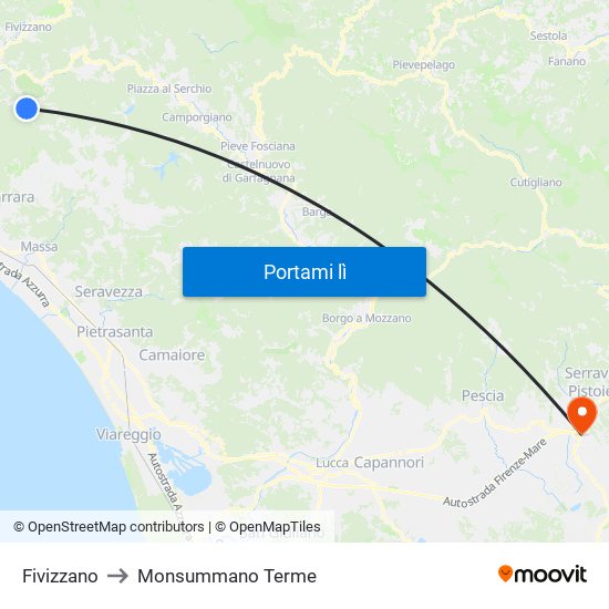 Fivizzano to Monsummano Terme map