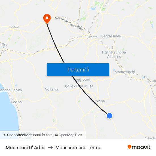 Monteroni D' Arbia to Monsummano Terme map