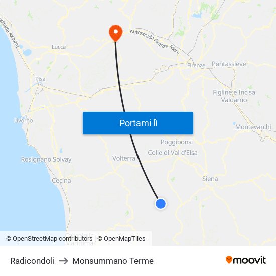 Radicondoli to Monsummano Terme map