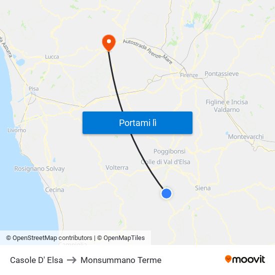 Casole D' Elsa to Monsummano Terme map