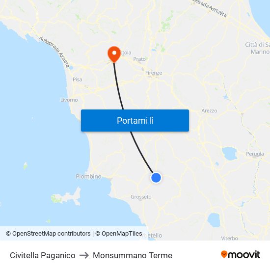 Civitella Paganico to Monsummano Terme map