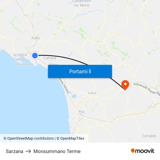 Sarzana to Monsummano Terme map