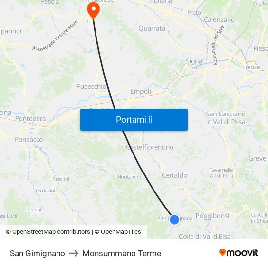 San Gimignano to Monsummano Terme map