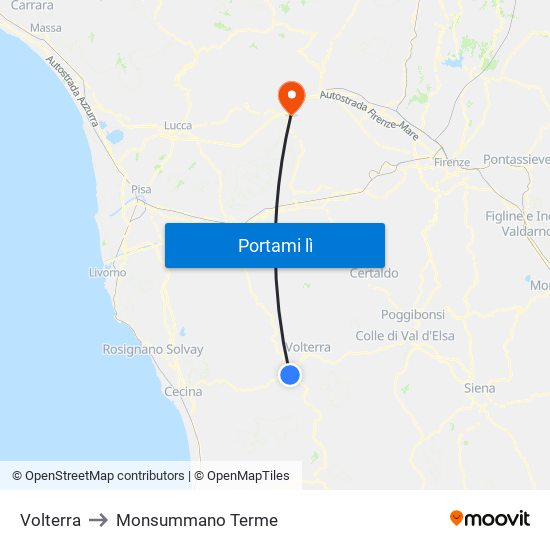 Volterra to Monsummano Terme map