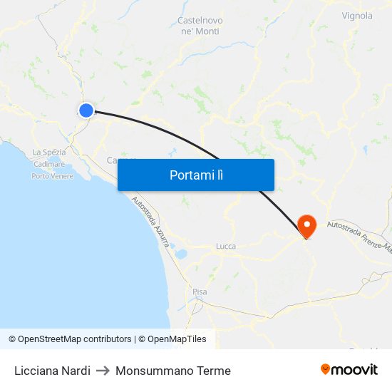 Licciana Nardi to Monsummano Terme map