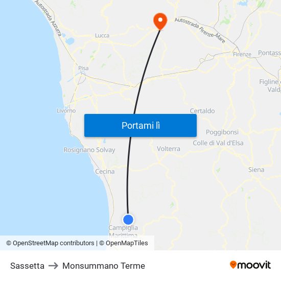 Sassetta to Monsummano Terme map