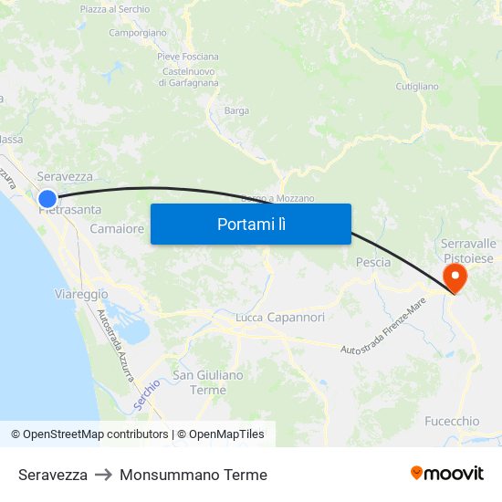 Seravezza to Monsummano Terme map