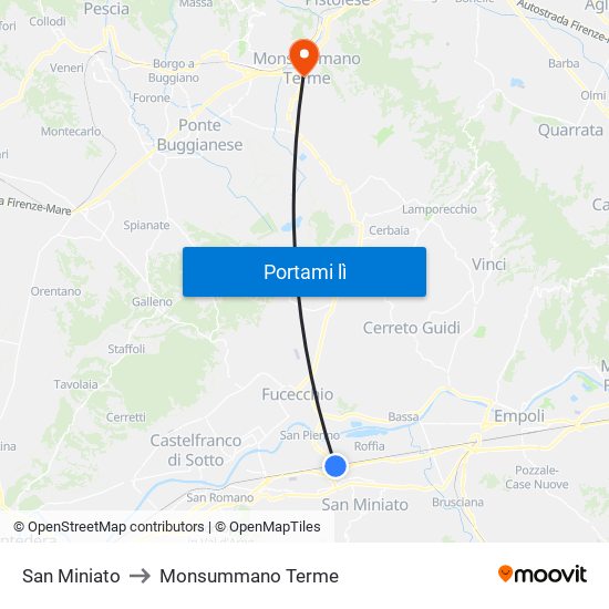 San Miniato to Monsummano Terme map