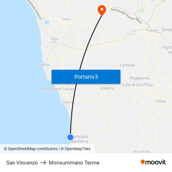 San Vincenzo to Monsummano Terme map