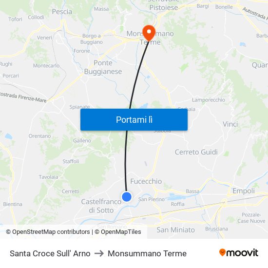 Santa Croce Sull' Arno to Monsummano Terme map