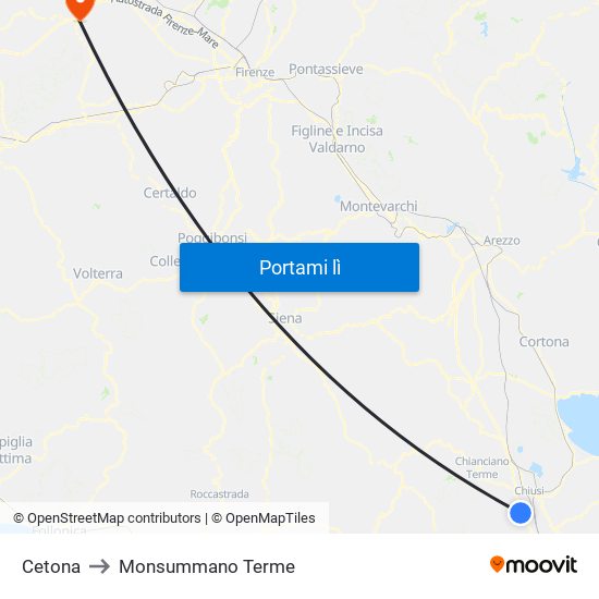 Cetona to Monsummano Terme map