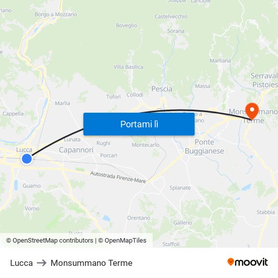 Lucca to Monsummano Terme map