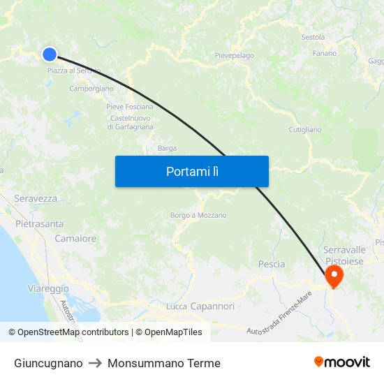 Giuncugnano to Monsummano Terme map