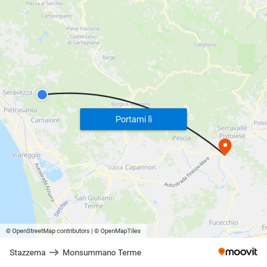 Stazzema to Monsummano Terme map