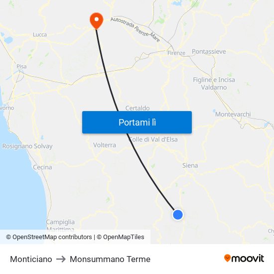 Monticiano to Monsummano Terme map