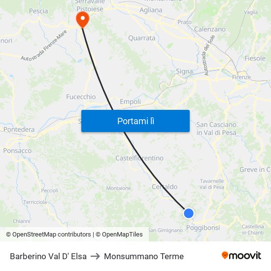 Barberino Val D' Elsa to Monsummano Terme map