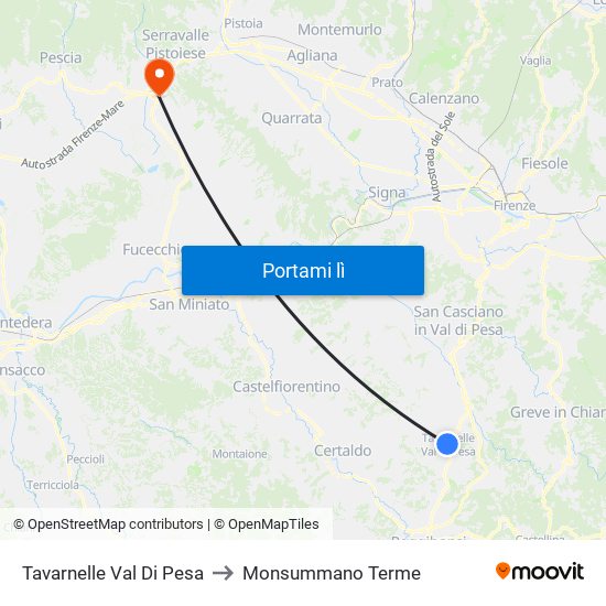 Tavarnelle Val Di Pesa to Monsummano Terme map