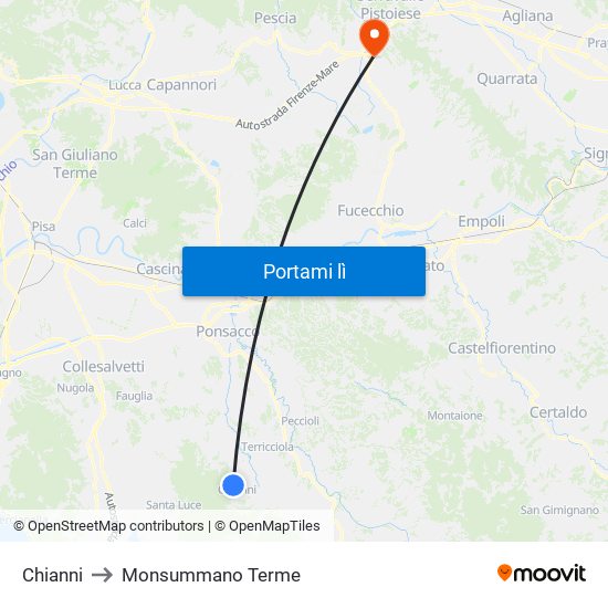 Chianni to Monsummano Terme map