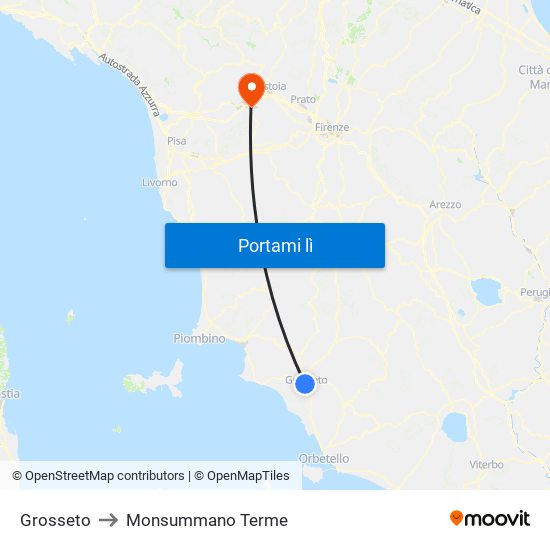 Grosseto to Monsummano Terme map