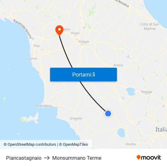 Piancastagnaio to Monsummano Terme map
