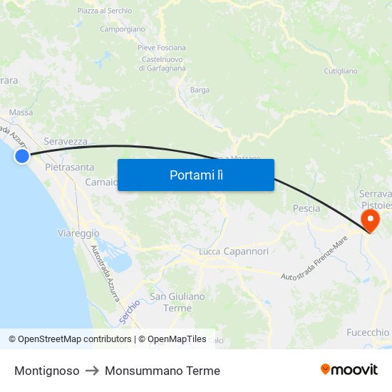 Montignoso to Monsummano Terme map