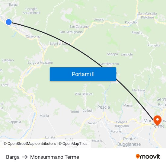 Barga to Monsummano Terme map