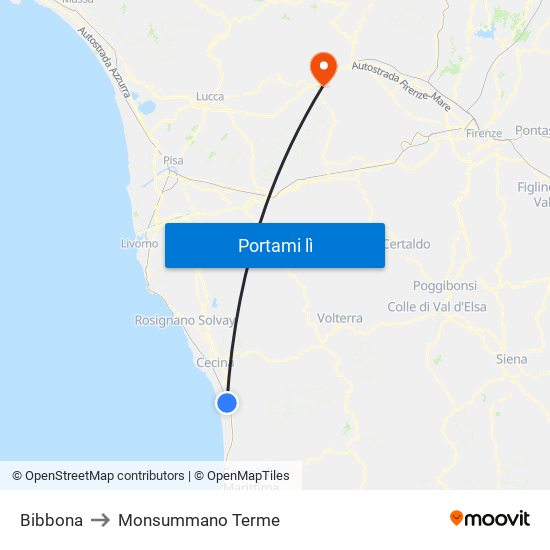 Bibbona to Monsummano Terme map