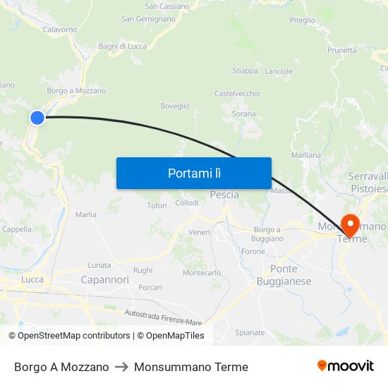 Borgo A Mozzano to Monsummano Terme map