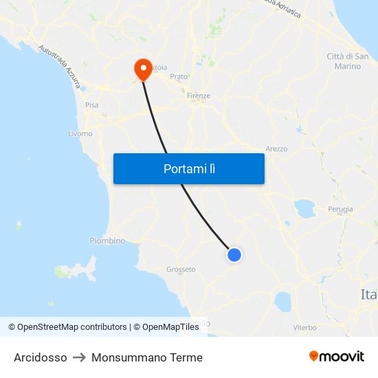 Arcidosso to Monsummano Terme map