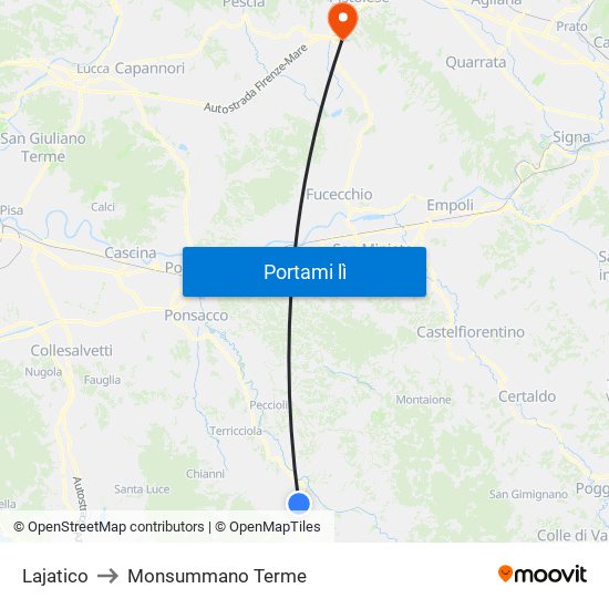 Lajatico to Monsummano Terme map