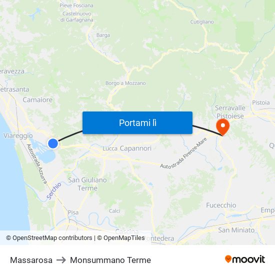 Massarosa to Monsummano Terme map