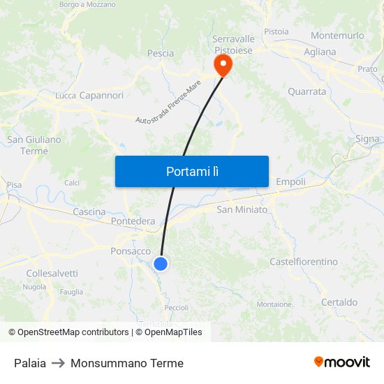 Palaia to Monsummano Terme map