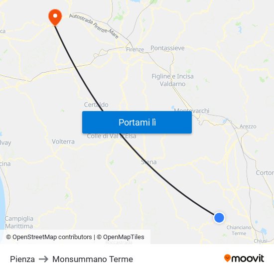 Pienza to Monsummano Terme map