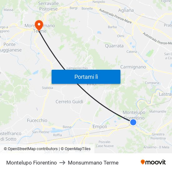 Montelupo Fiorentino to Monsummano Terme map