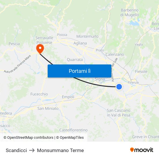 Scandicci to Monsummano Terme map