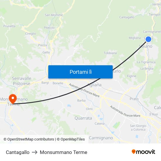 Cantagallo to Monsummano Terme map