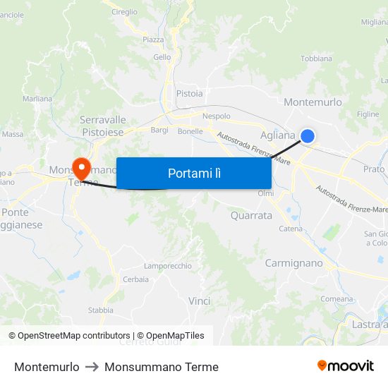 Montemurlo to Monsummano Terme map