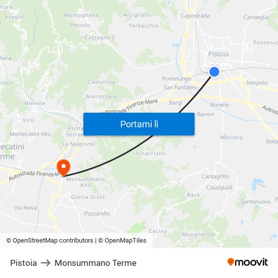 Pistoia to Monsummano Terme map