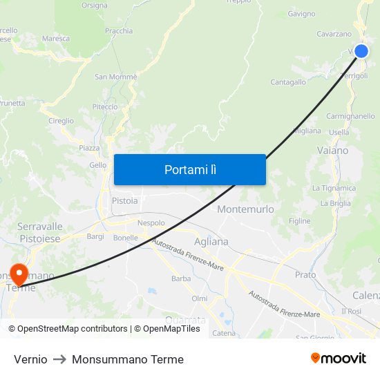 Vernio to Monsummano Terme map