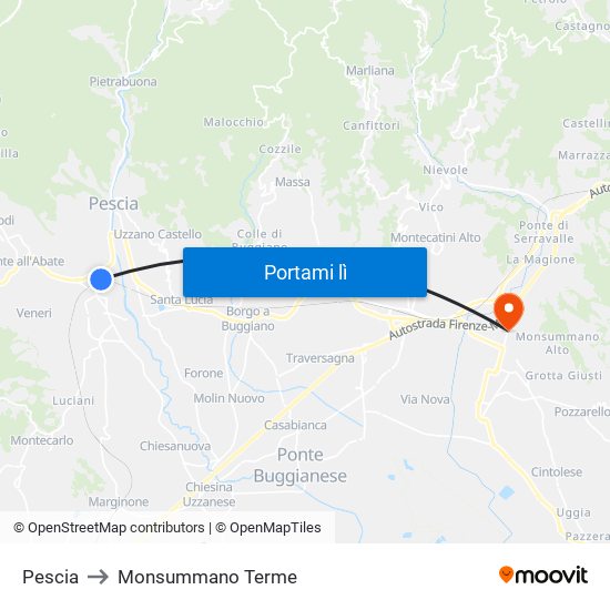 Pescia to Monsummano Terme map