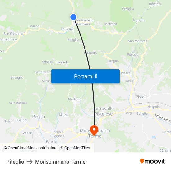 Piteglio to Monsummano Terme map