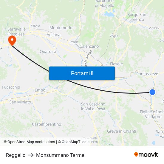 Reggello to Monsummano Terme map