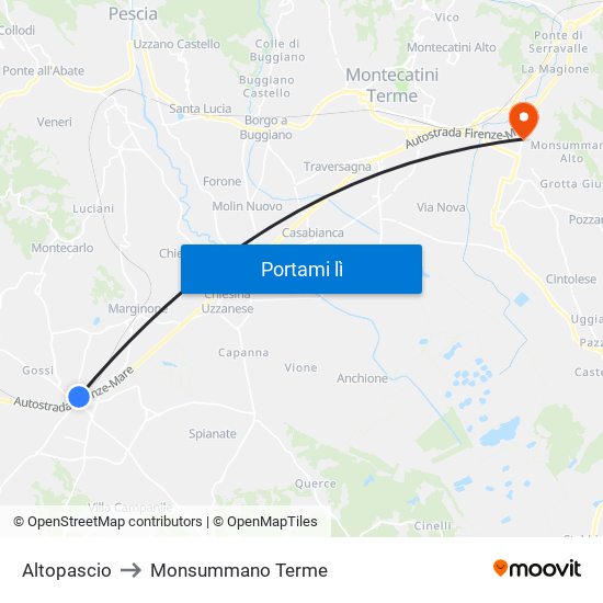 Altopascio to Monsummano Terme map