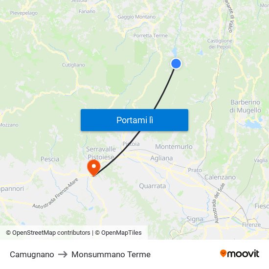 Camugnano to Monsummano Terme map