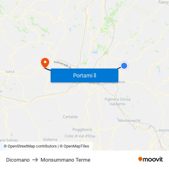 Dicomano to Monsummano Terme map