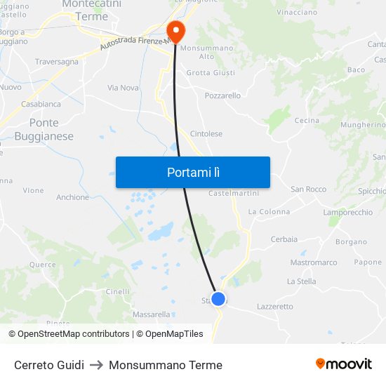 Cerreto Guidi to Monsummano Terme map