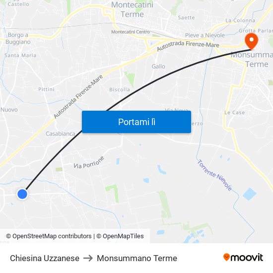 Chiesina Uzzanese to Monsummano Terme map