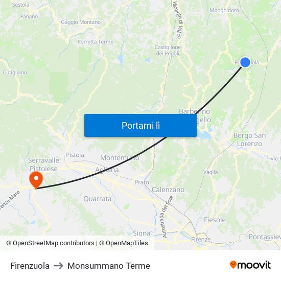 Firenzuola to Monsummano Terme map