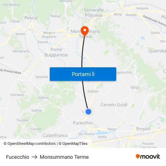 Fucecchio to Monsummano Terme map