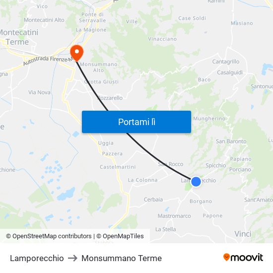 Lamporecchio to Monsummano Terme map